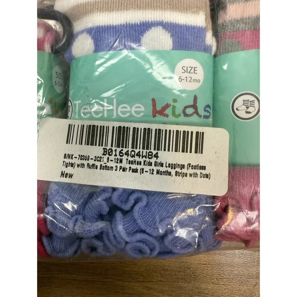 TeeHee Little Girls Fashion Cotton Tights 3 Pair Pack (Stripes & Dot) 6-12 month